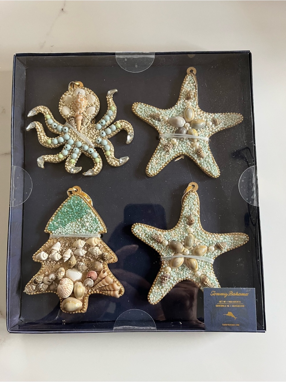Tommy Bahama Aqua and Cream Coastal Sea Creature Holiday Ornament Set